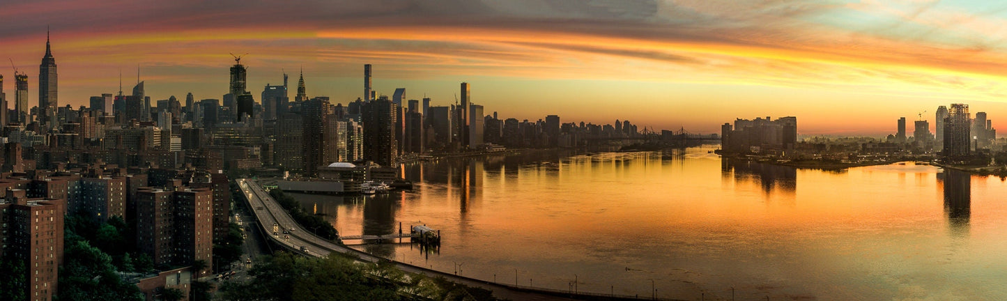 Sunrise over Manhattan NYC skyline from lower east side metal print canvas print color photography night  poster