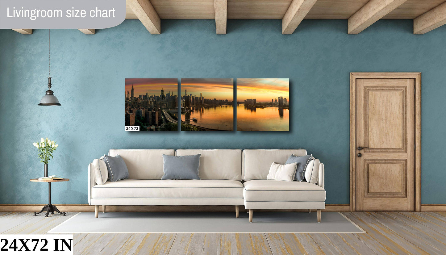 Sunrise over Manhattan NYC skyline from lower east side metal print canvas print color photography night  poster