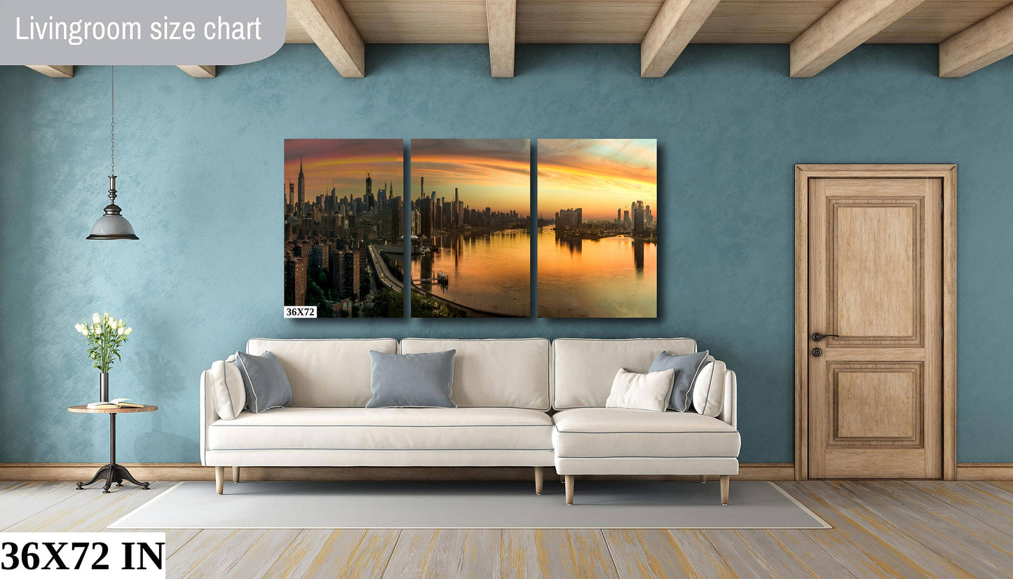 Sunrise over Manhattan NYC skyline from lower east side metal print canvas print color photography night  poster