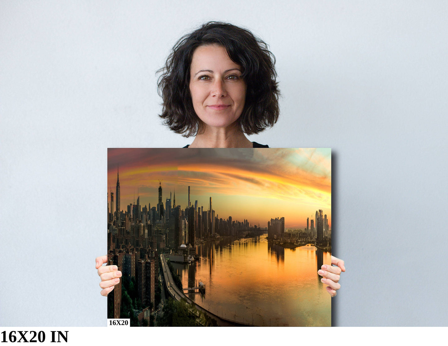 Sunrise over Manhattan NYC skyline from lower east side metal print canvas print color photography night  poster