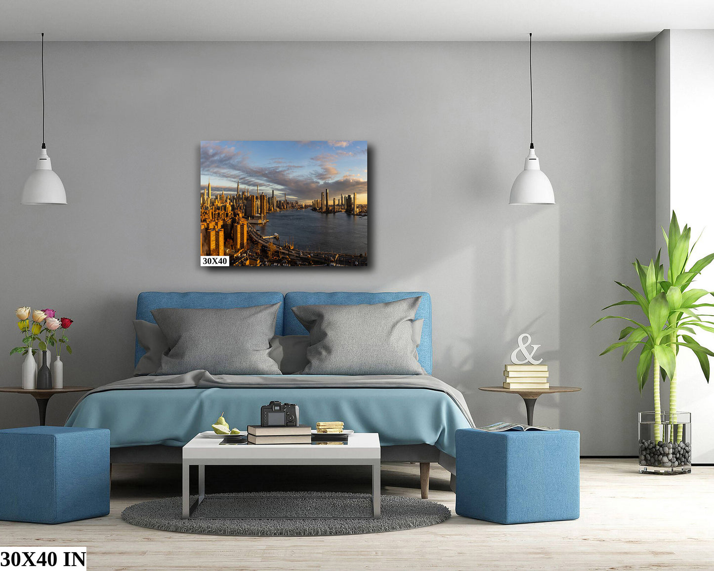 Manhattan by the dawn's early light NYC skyline from lower east side metal print canvas print color photography night  poster