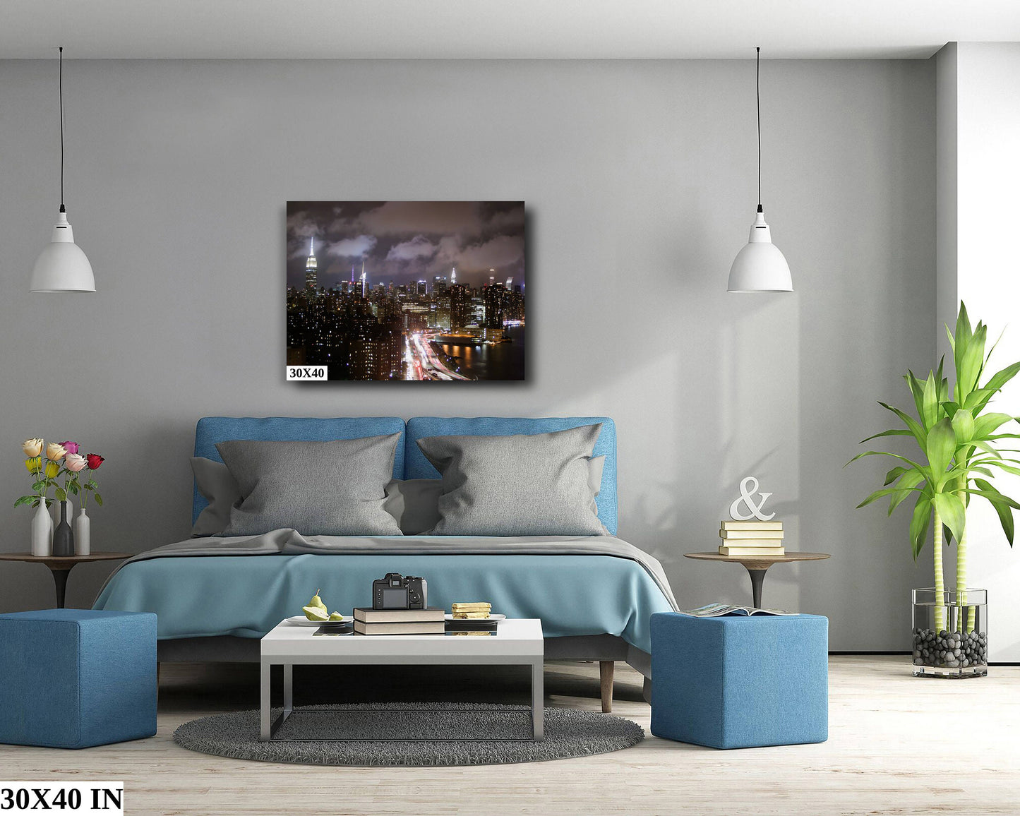 NYC skyline from lower east side metal print canvas print color photography night  poster