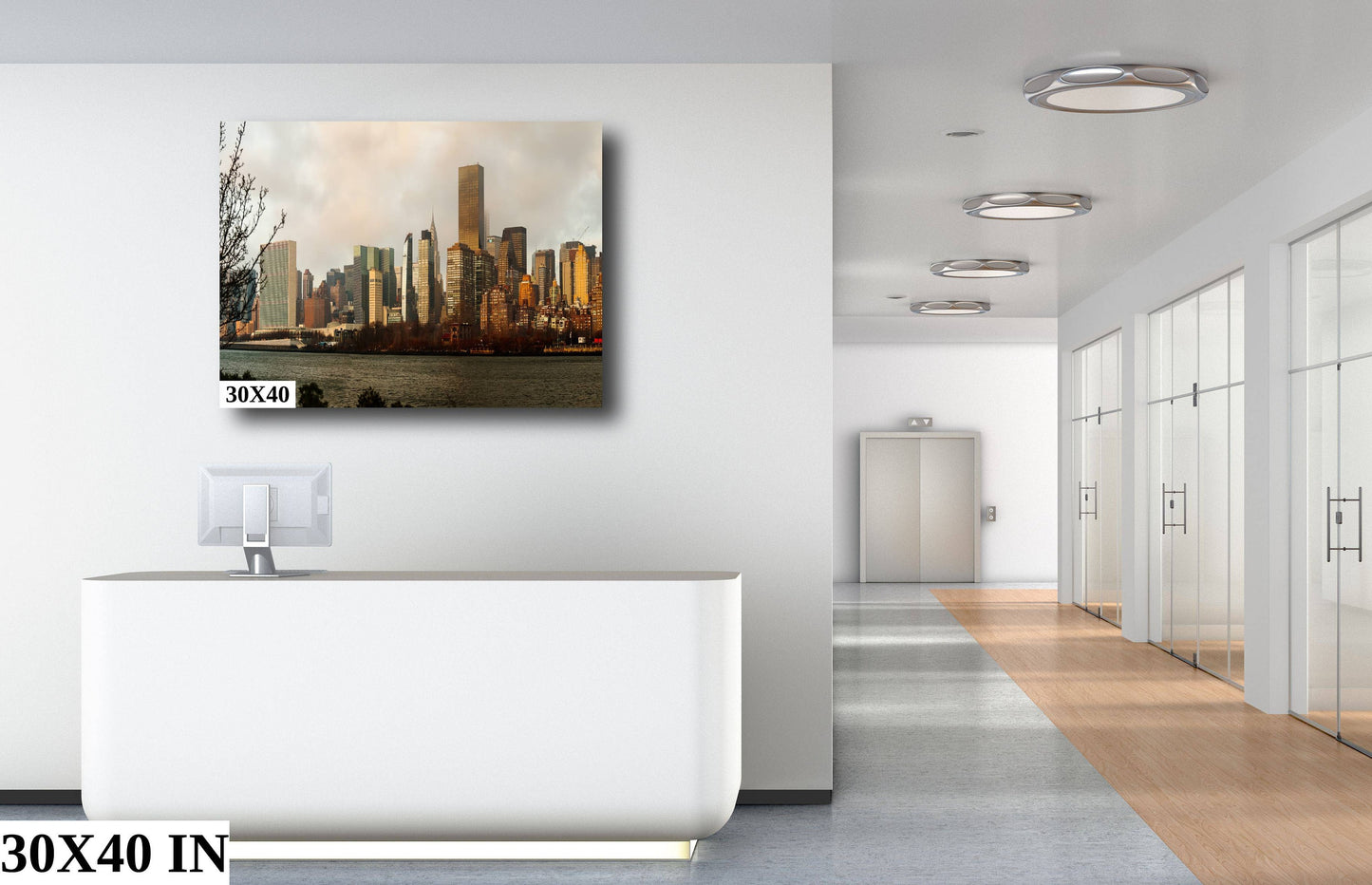 NYC skyline  east side metal print canvas print color photography daylight boat river  poster