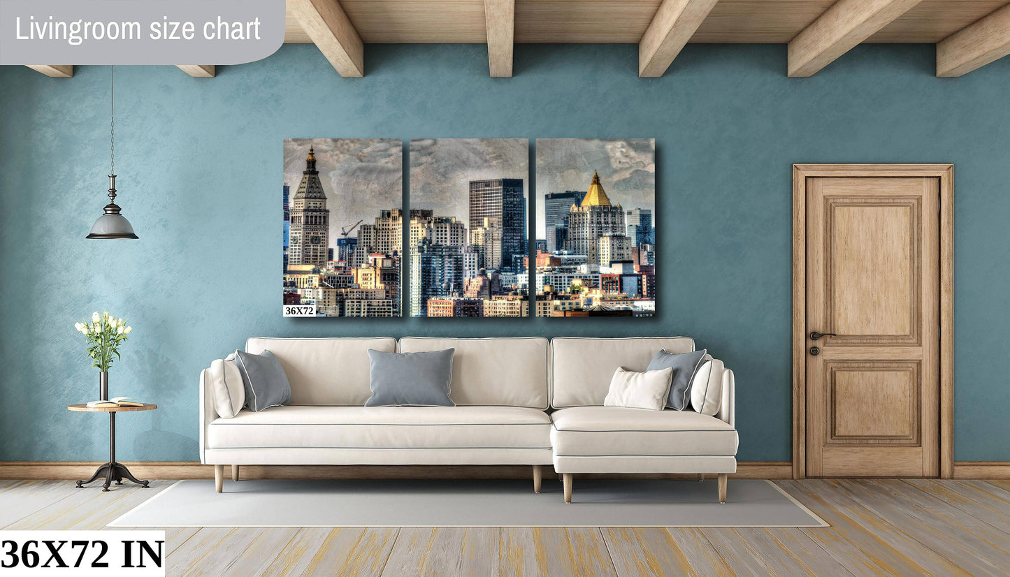 NYC skyline  mid town  metal print canvas print color photography daylight boat river  poster