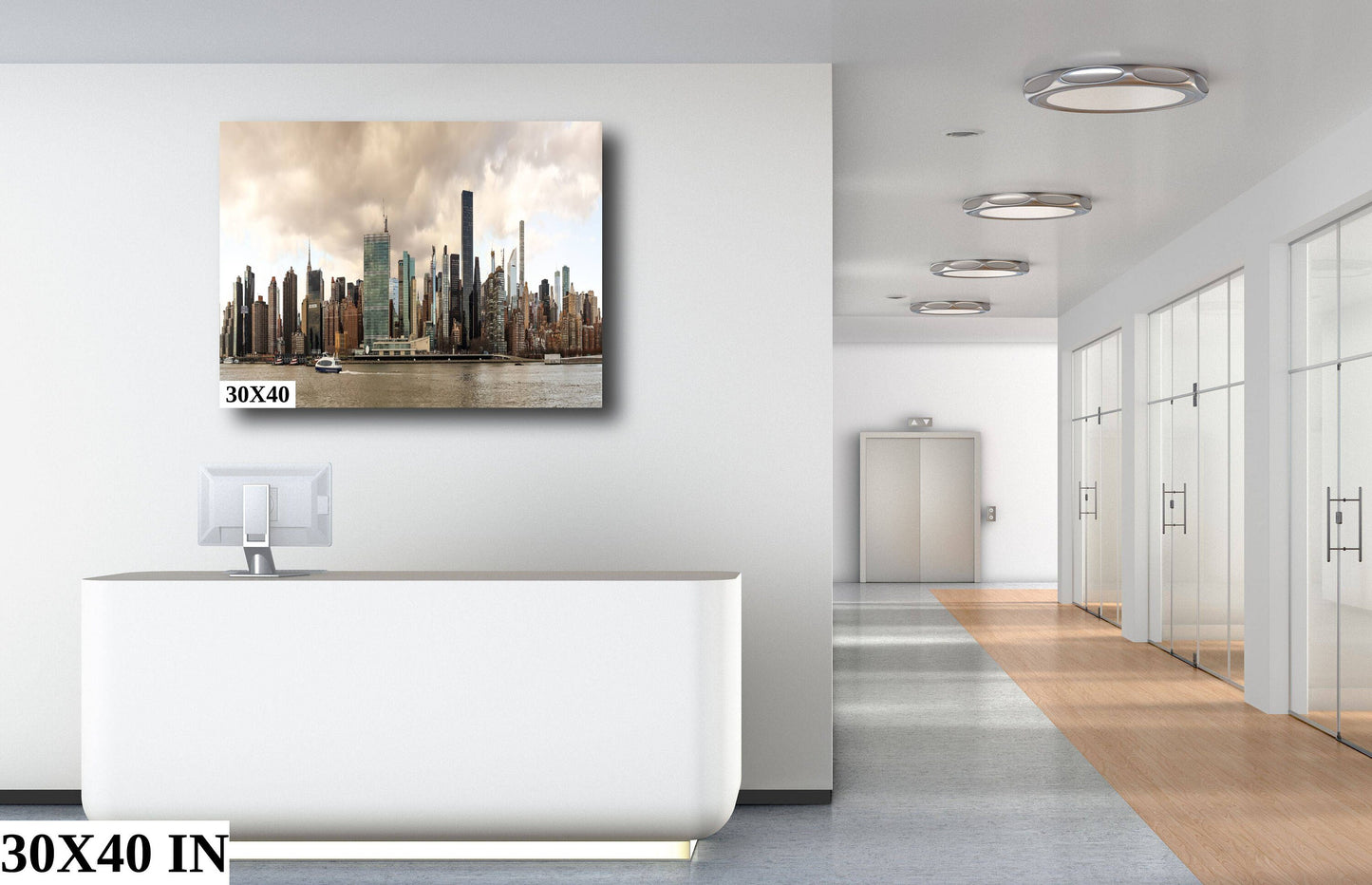 NYC skyline  east side metal print canvas print color photography daylight boat river  poster