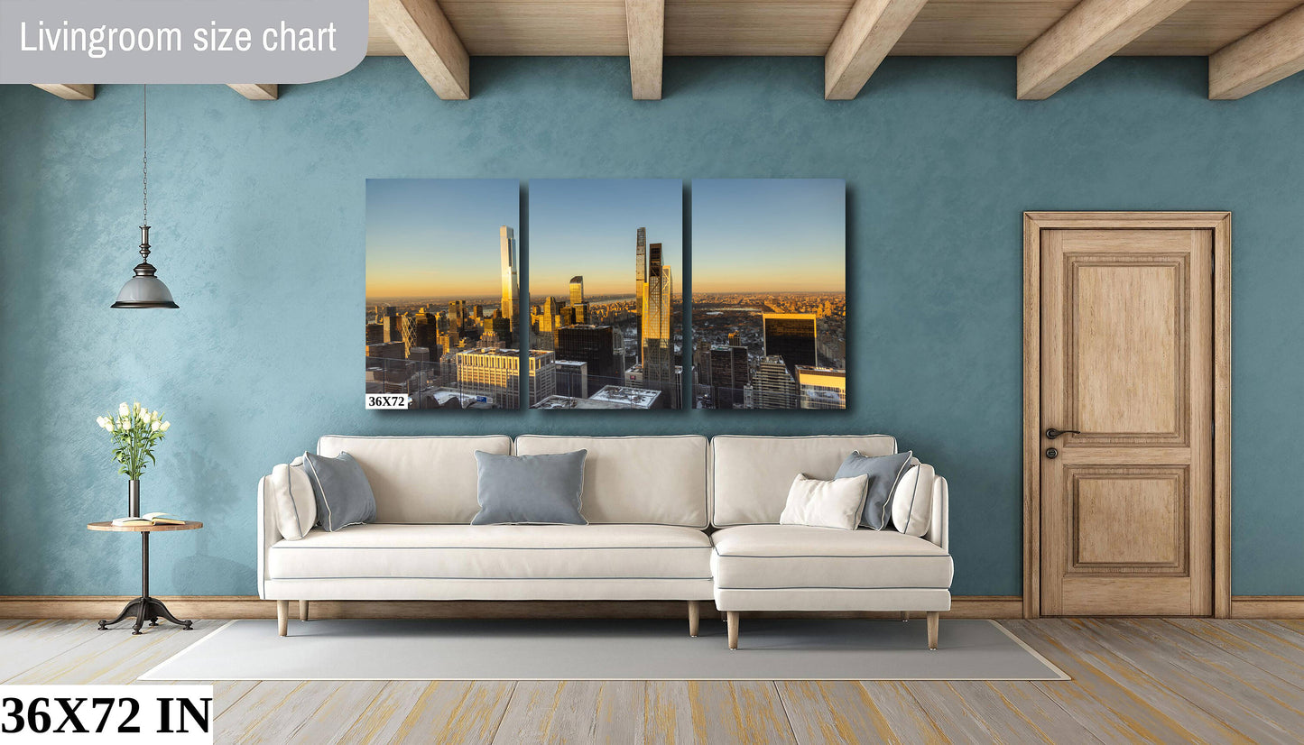 NYC skyline  mid town  metal print canvas print color photography daylight looking north central park river  poster