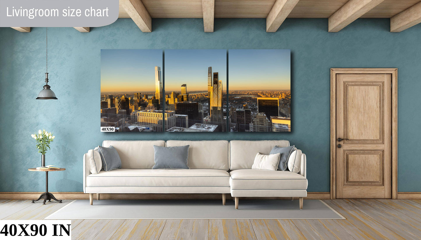 NYC skyline  mid town  metal print canvas print color photography daylight looking north central park river  poster