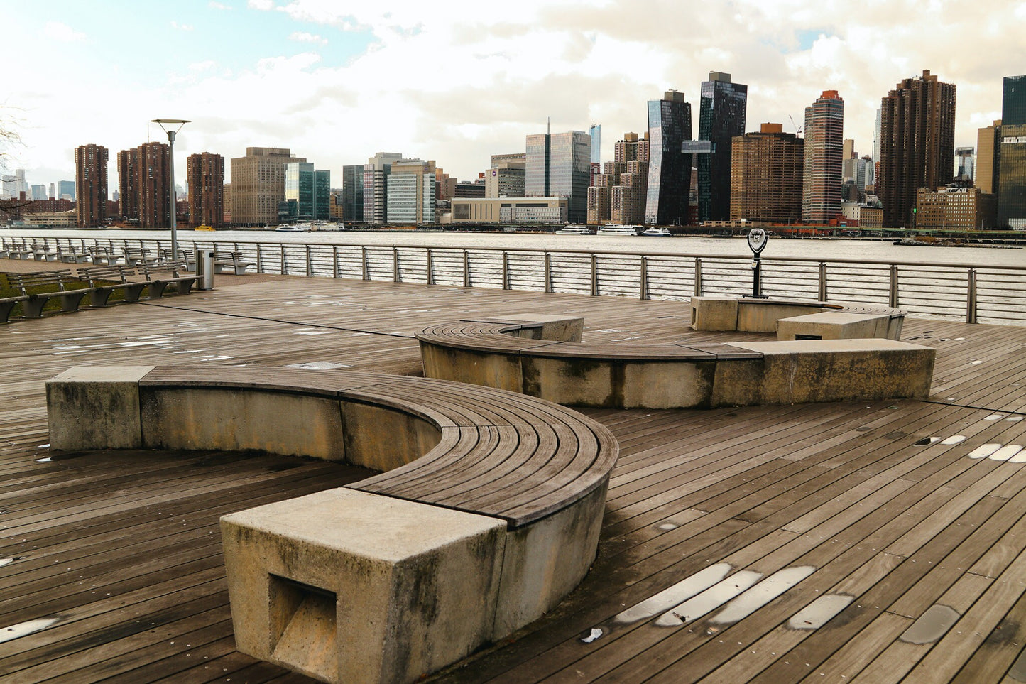 NYC skyline  east side metal print canvas print color photography daylight boat river  poster