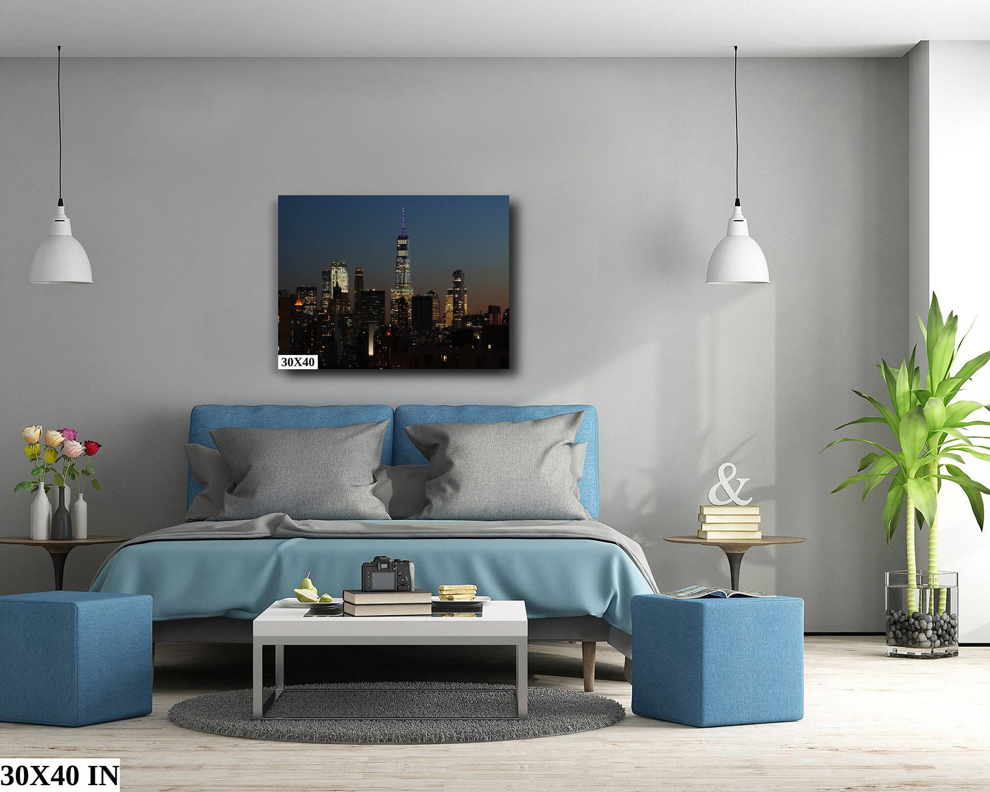 NYC skyline from lower east side metal print canvas print color photography night  poster