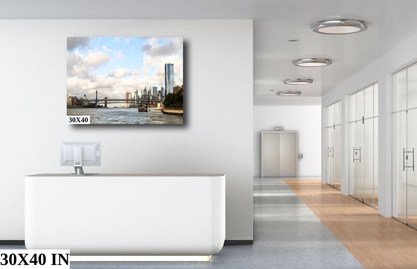 Downtown Manhattan skyline Brooklyn BridgeIconic shot vertical enhanced color cloudy metal print canvas print acrylic print