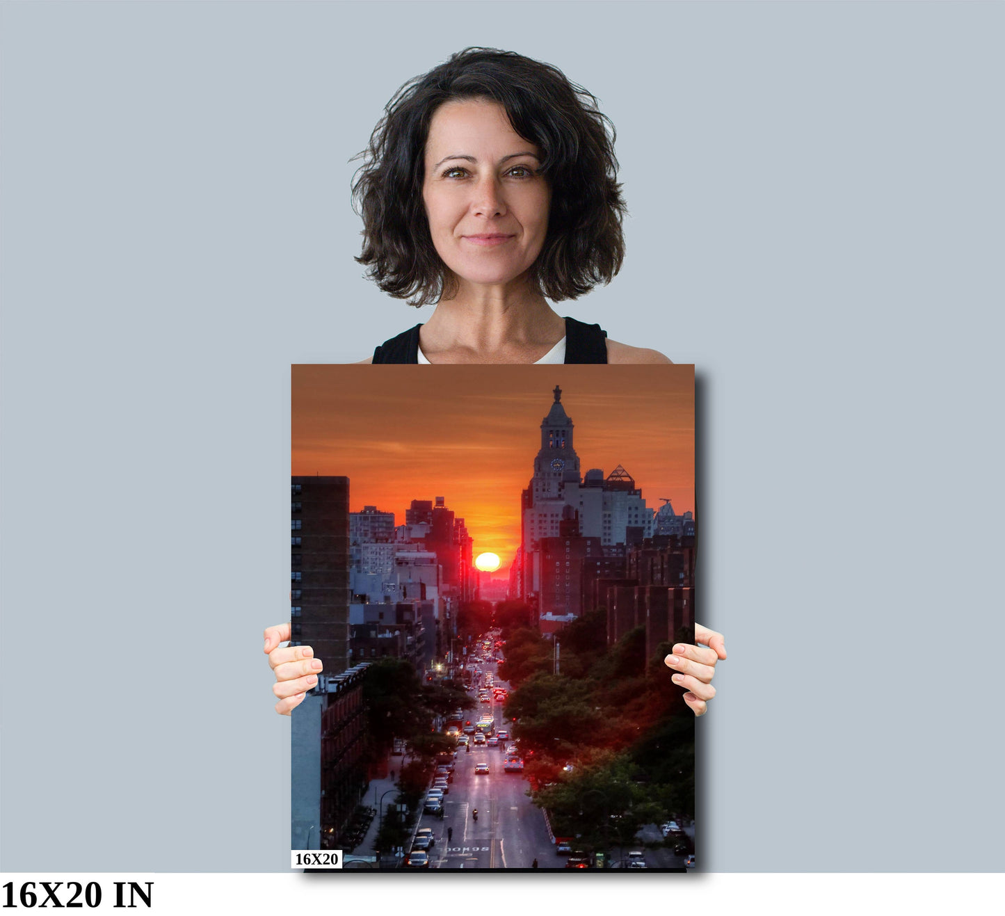 Manhattan Henge Downtown Manhattan skyline vertical enhanced color cloudy metal print canvas print acrylic print sunset