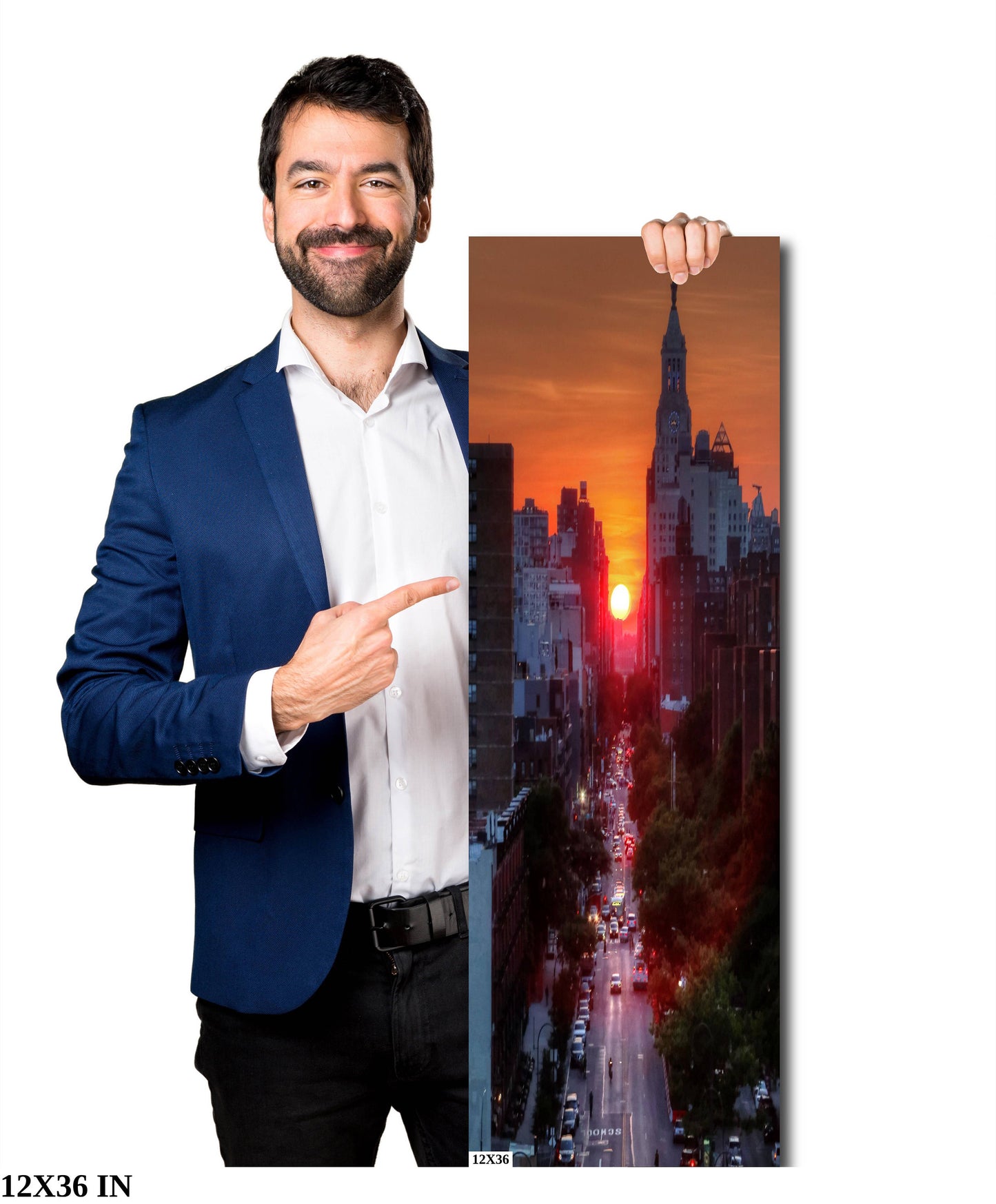 Manhattan Henge Downtown Manhattan skyline vertical enhanced color cloudy metal print canvas print acrylic print sunset