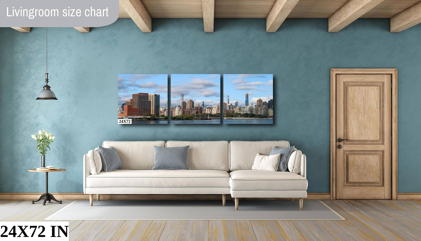 Manhattan skyline from Long Island Sound close to Hellgate canvas print metal print daylight Astoria