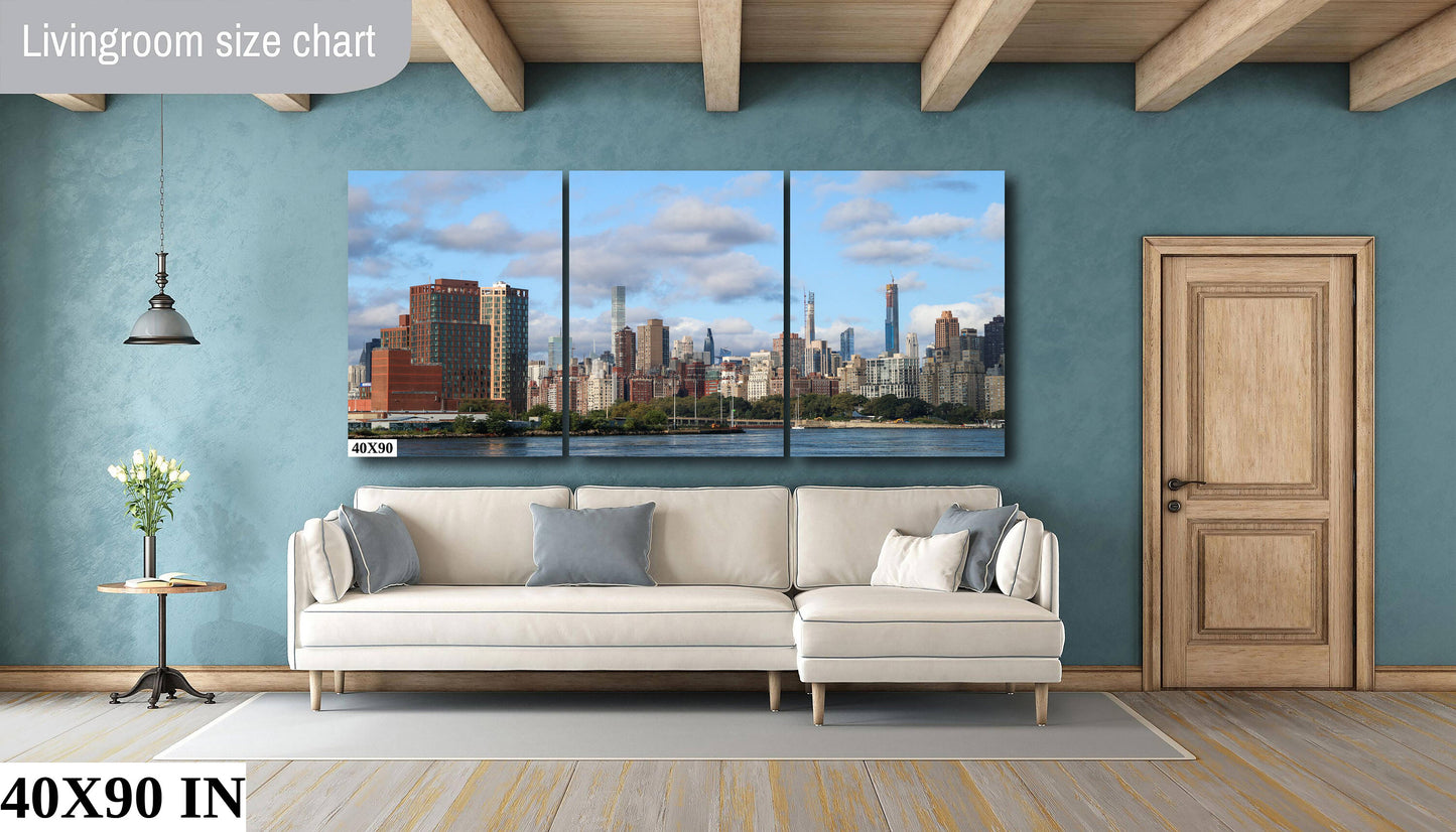 Manhattan skyline from Long Island Sound close to Hellgate canvas print metal print daylight Astoria