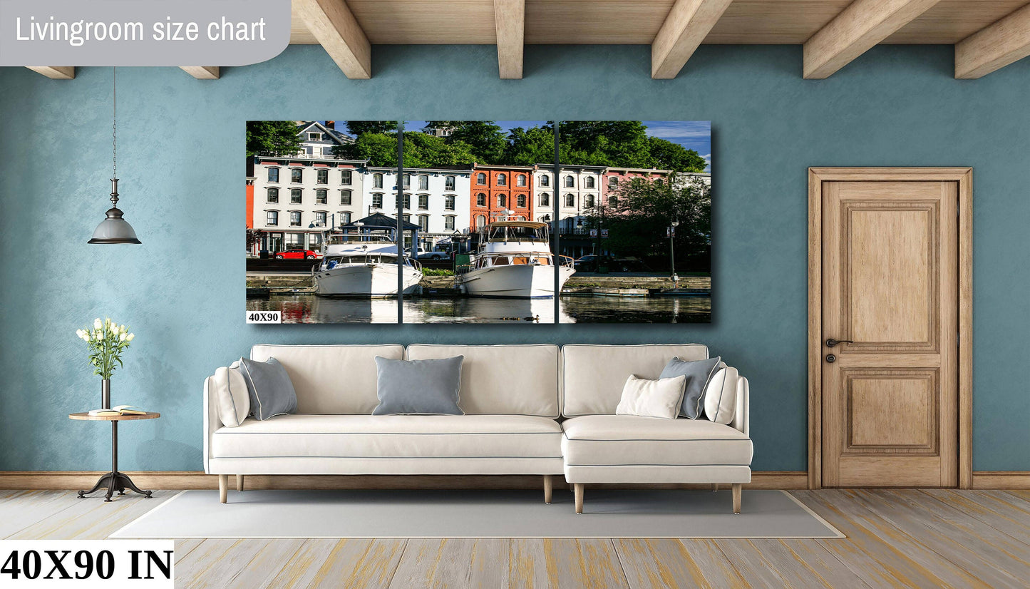 Kingston NY waterfront boats water resturaunt sunlight canvas print metal print