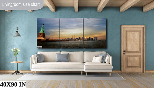 NYC World Trade Center and lady Liberty  skyline lower manhattan the battery metal print canvas print color photography daylight sunset