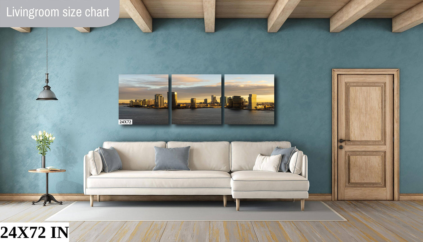 Sunrise over Long Island City NYC skyline from lower east side metal print canvas print color photography night  poster