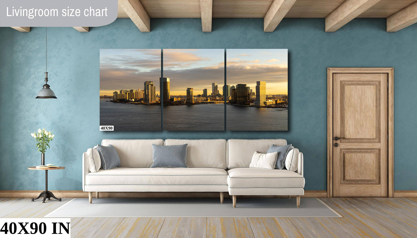 Sunrise over Long Island City NYC skyline from lower east side metal print canvas print color photography night  poster