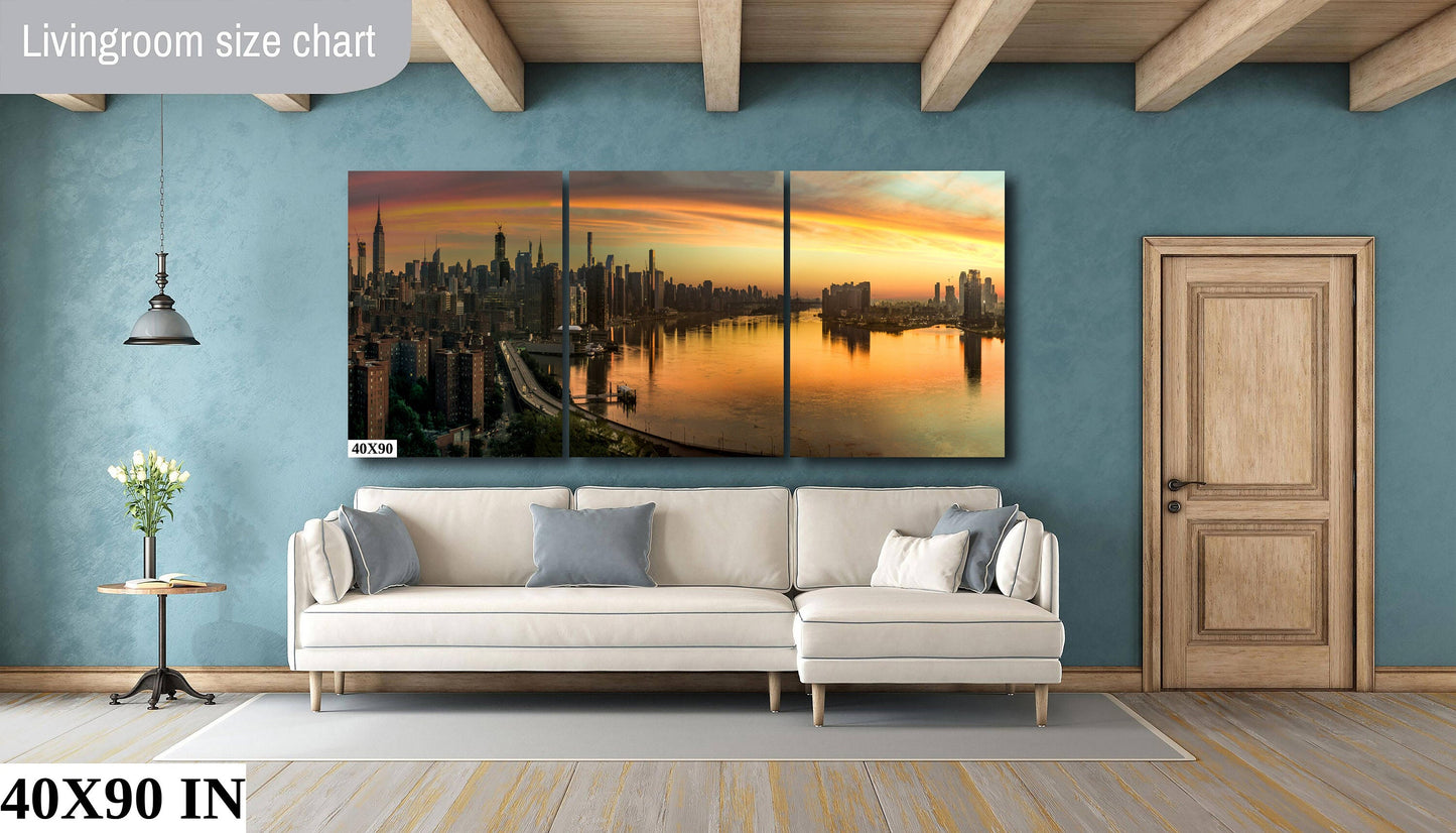 Sunrise over Manhattan NYC skyline from lower east side metal print canvas print color photography night  poster