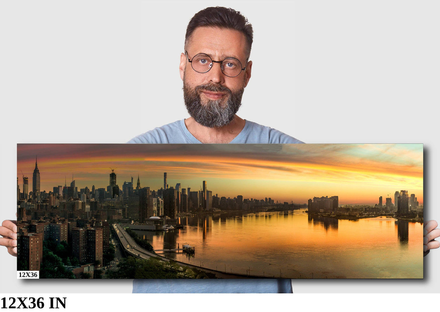 Sunrise over Manhattan NYC skyline from lower east side metal print canvas print color photography night  poster