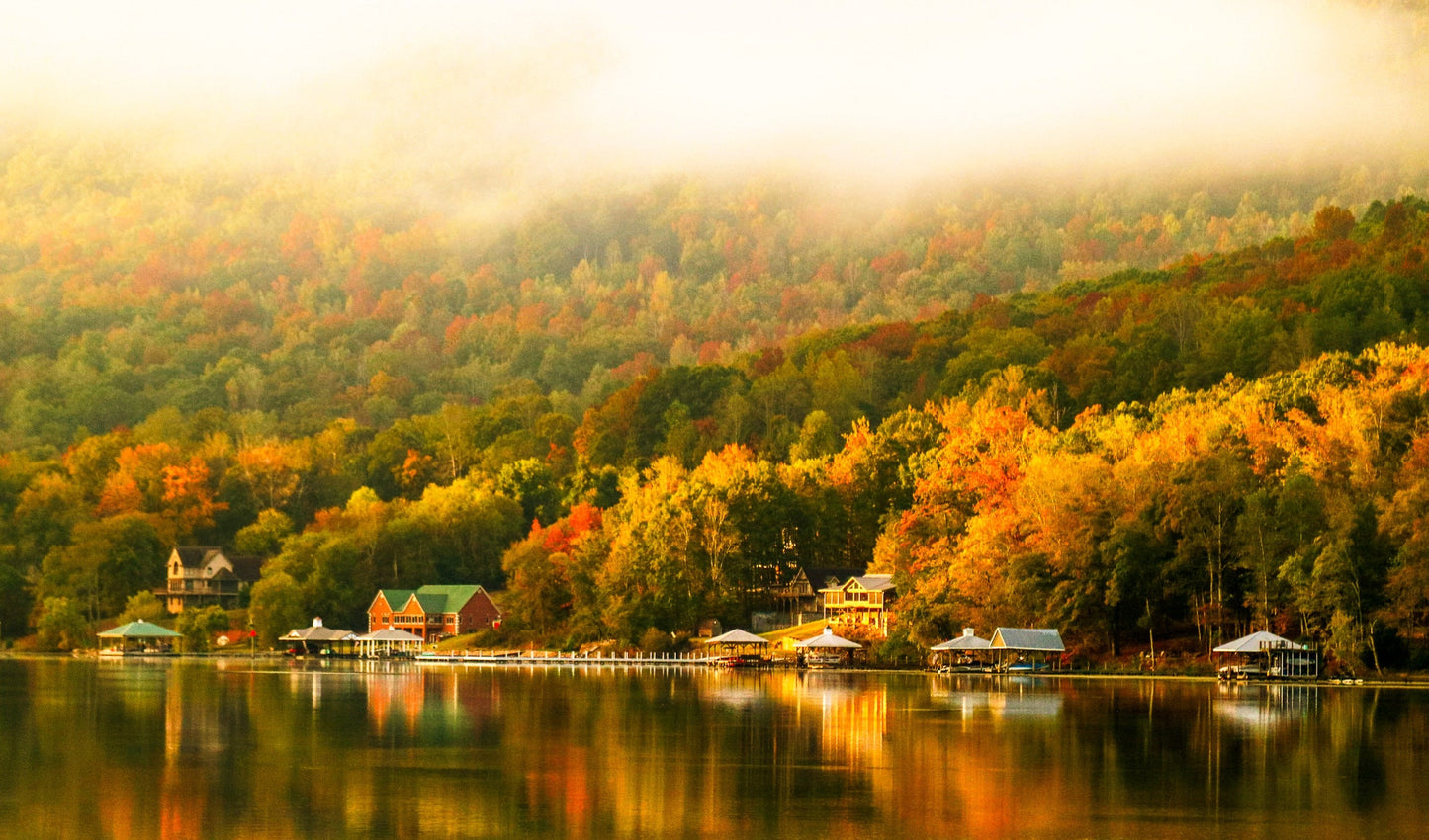 Fall morning on the Tennessee fall colors tenessee river mountain canvas print landscape riverfront photograh