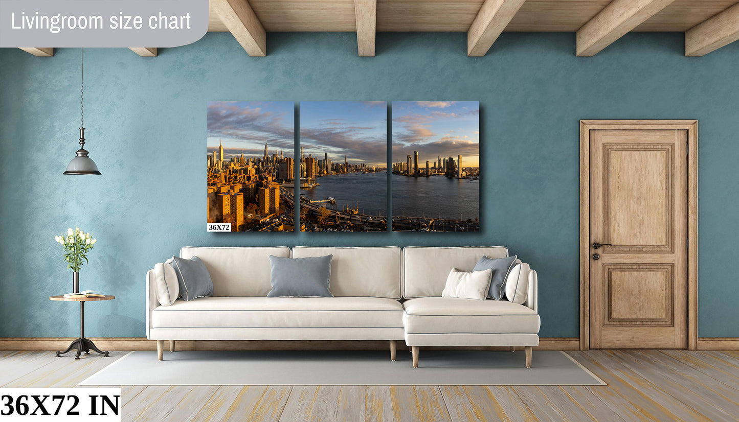 Manhattan by the dawn's early light NYC skyline from lower east side metal print canvas print color photography night  poster