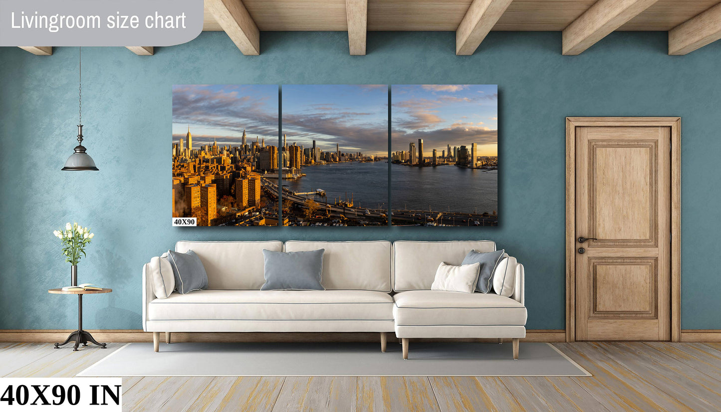 Manhattan by the dawn's early light NYC skyline from lower east side metal print canvas print color photography night  poster