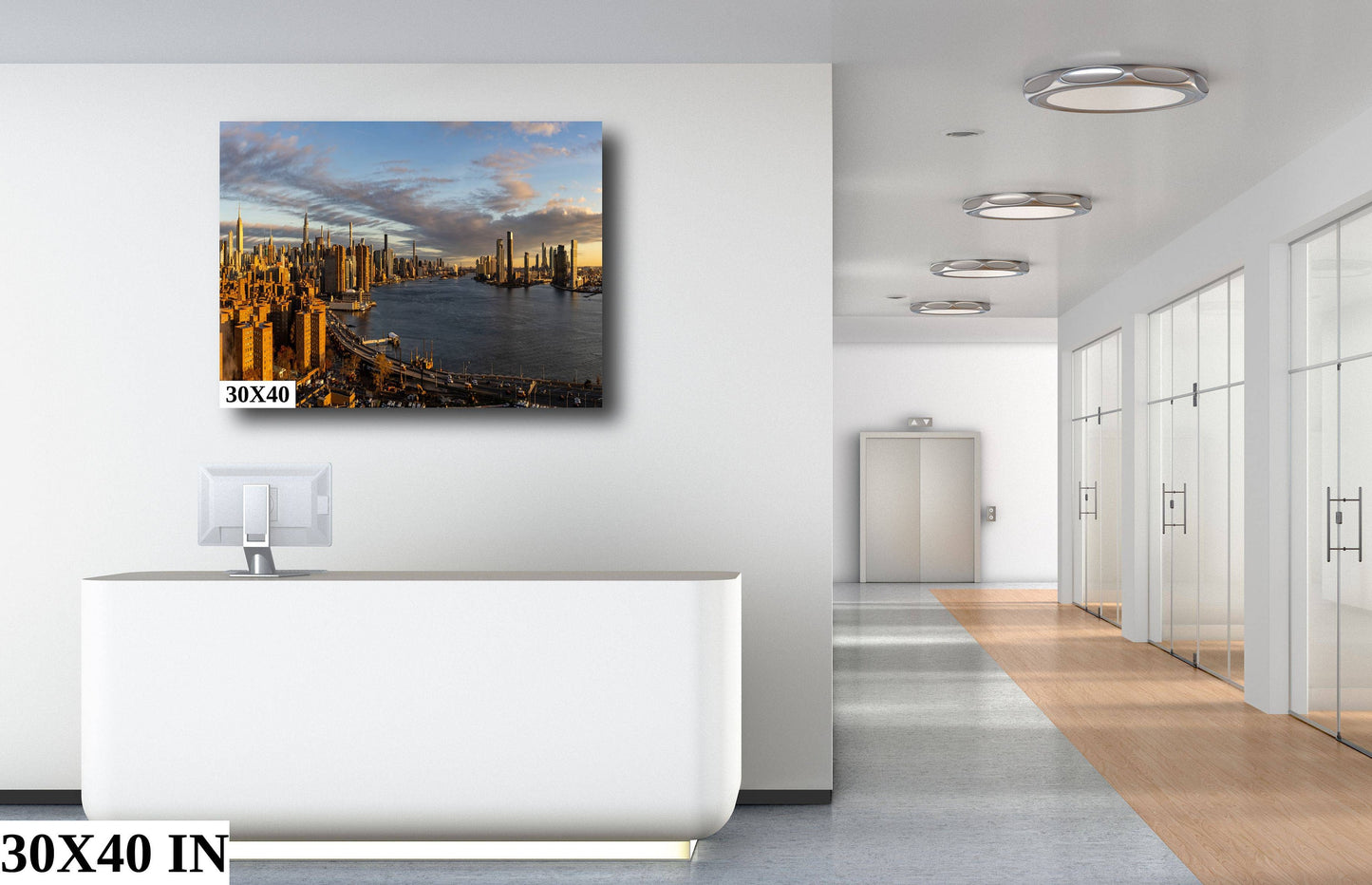 Manhattan by the dawn's early light NYC skyline from lower east side metal print canvas print color photography night  poster