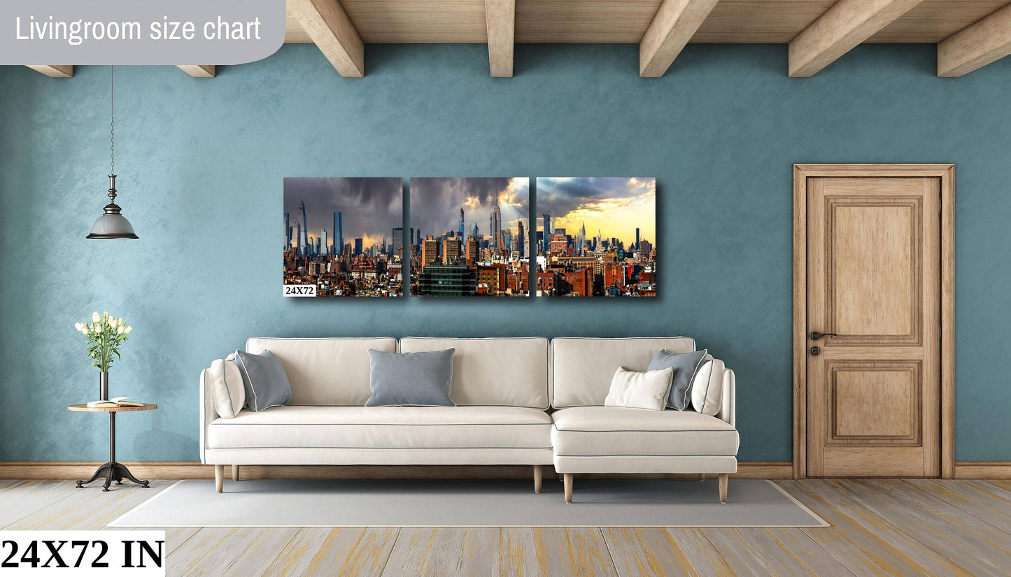 NYC skyline  mid town from Tribeca  metal print canvas print color photography daylight storm  poster