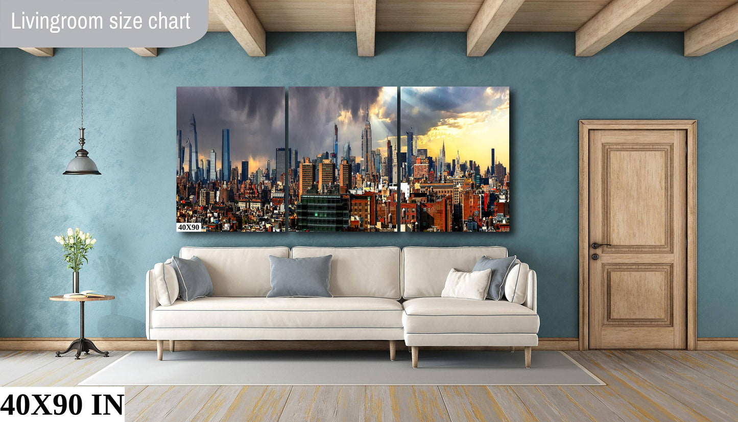 NYC skyline  mid town from Tribeca  metal print canvas print color photography daylight storm  poster