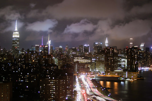 NYC skyline from lower east side metal print canvas print color photography night  poster