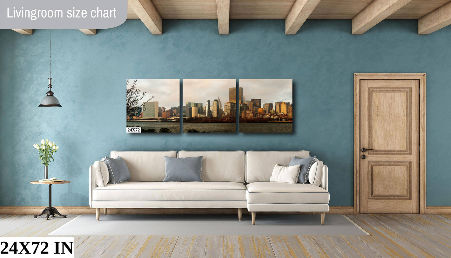 NYC skyline  east side metal print canvas print color photography daylight boat river  poster