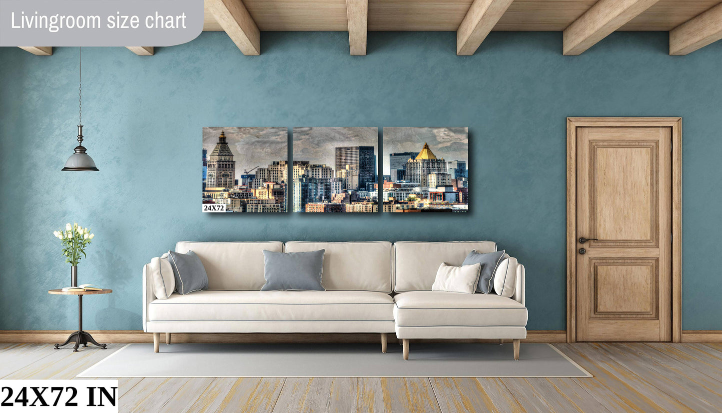 NYC skyline  mid town  metal print canvas print color photography daylight boat river  poster