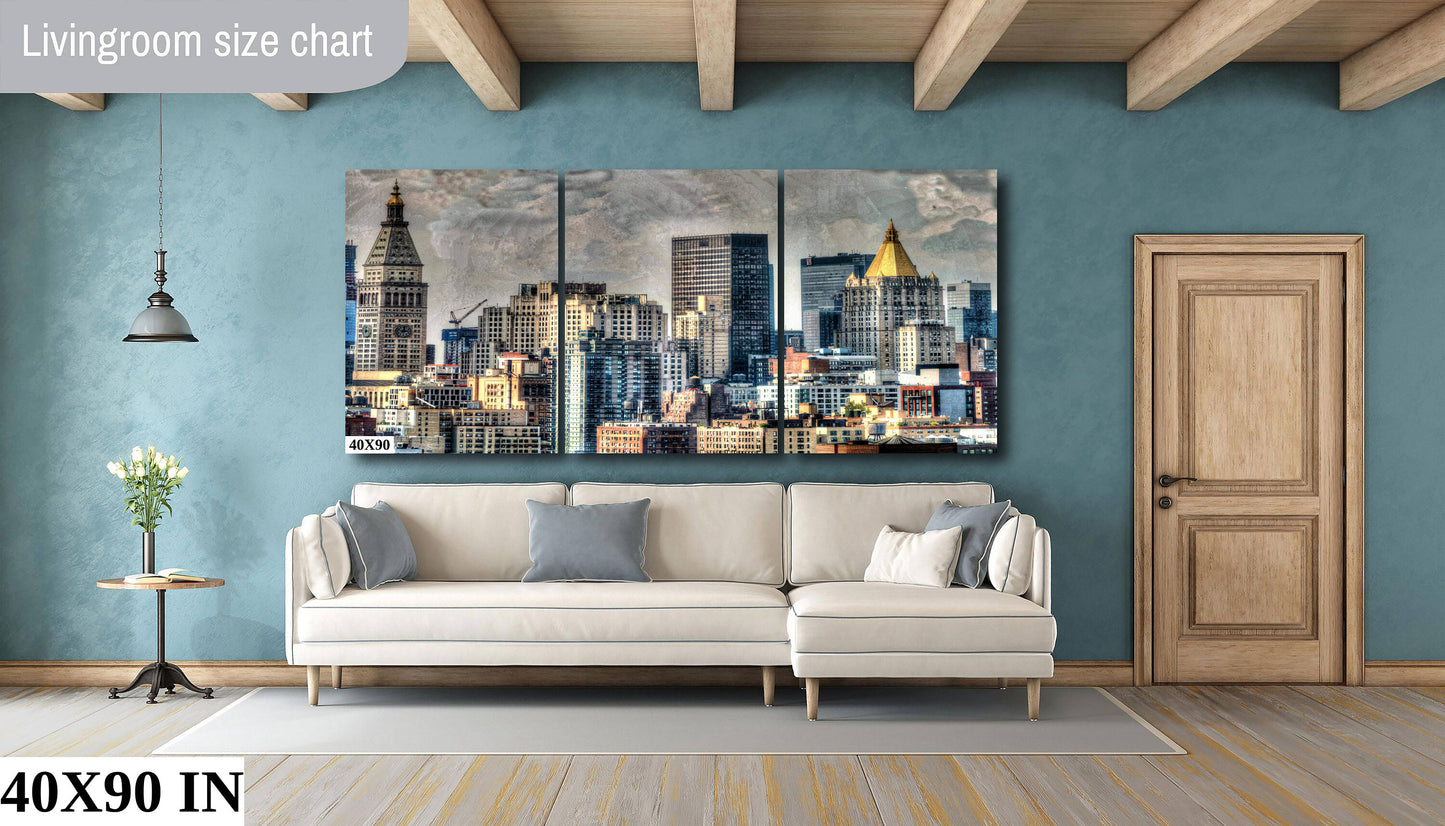 NYC skyline  mid town  metal print canvas print color photography daylight boat river  poster