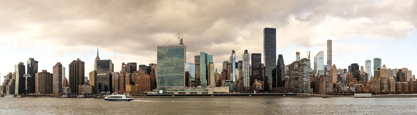 NYC skyline  east side metal print canvas print color photography daylight boat river  poster