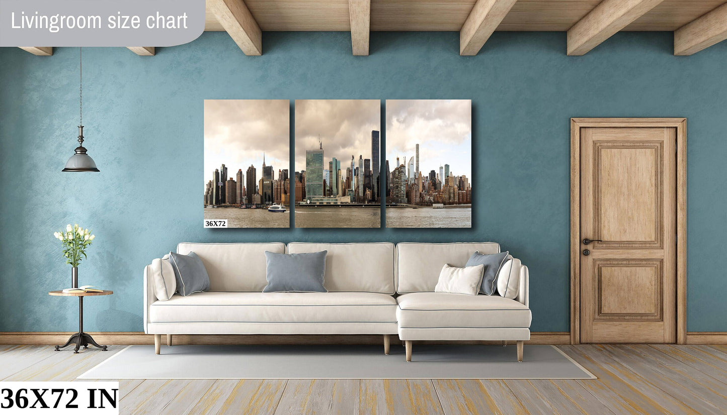 NYC skyline  east side metal print canvas print color photography daylight boat river  poster