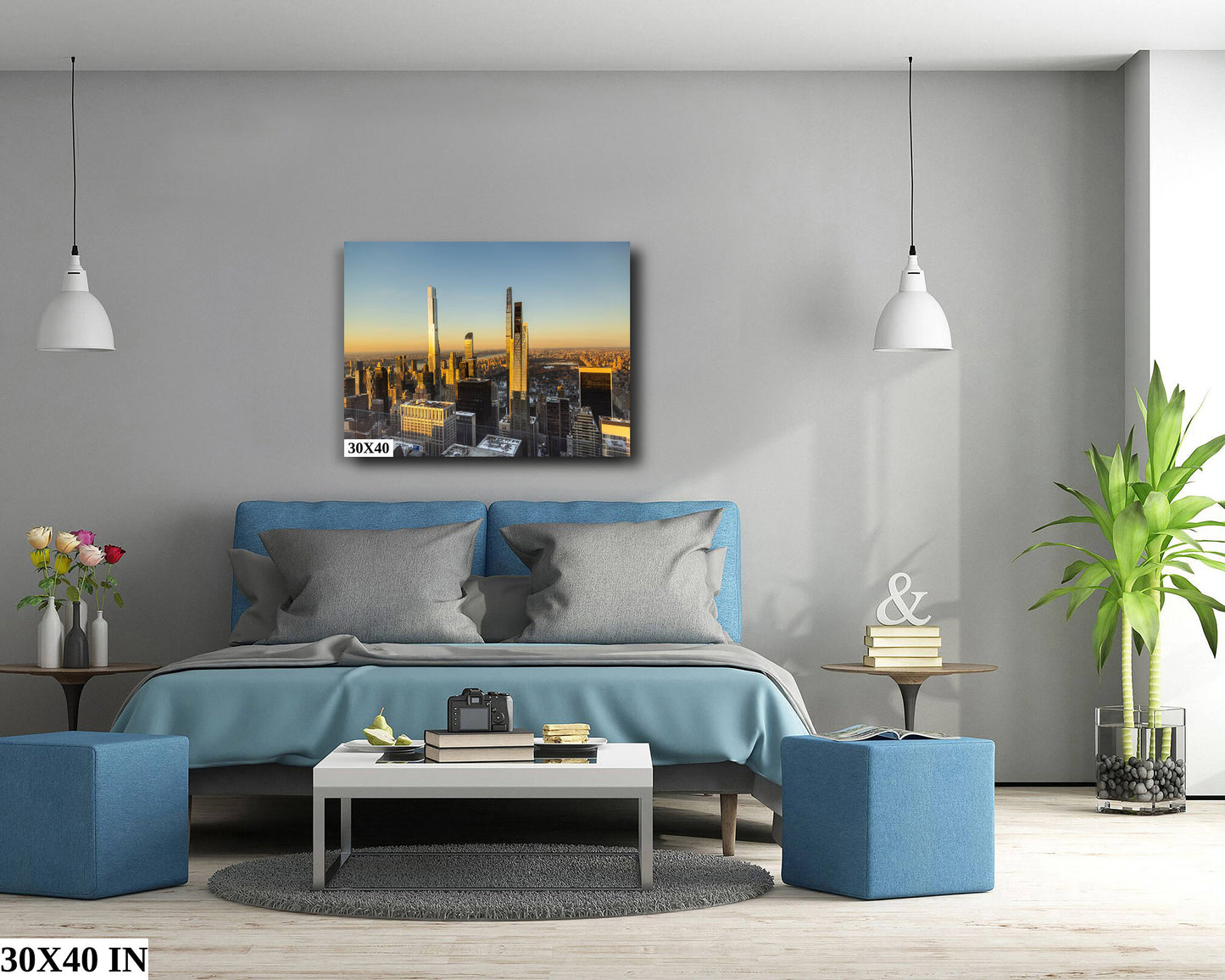 NYC skyline  mid town  metal print canvas print color photography daylight looking north central park river  poster