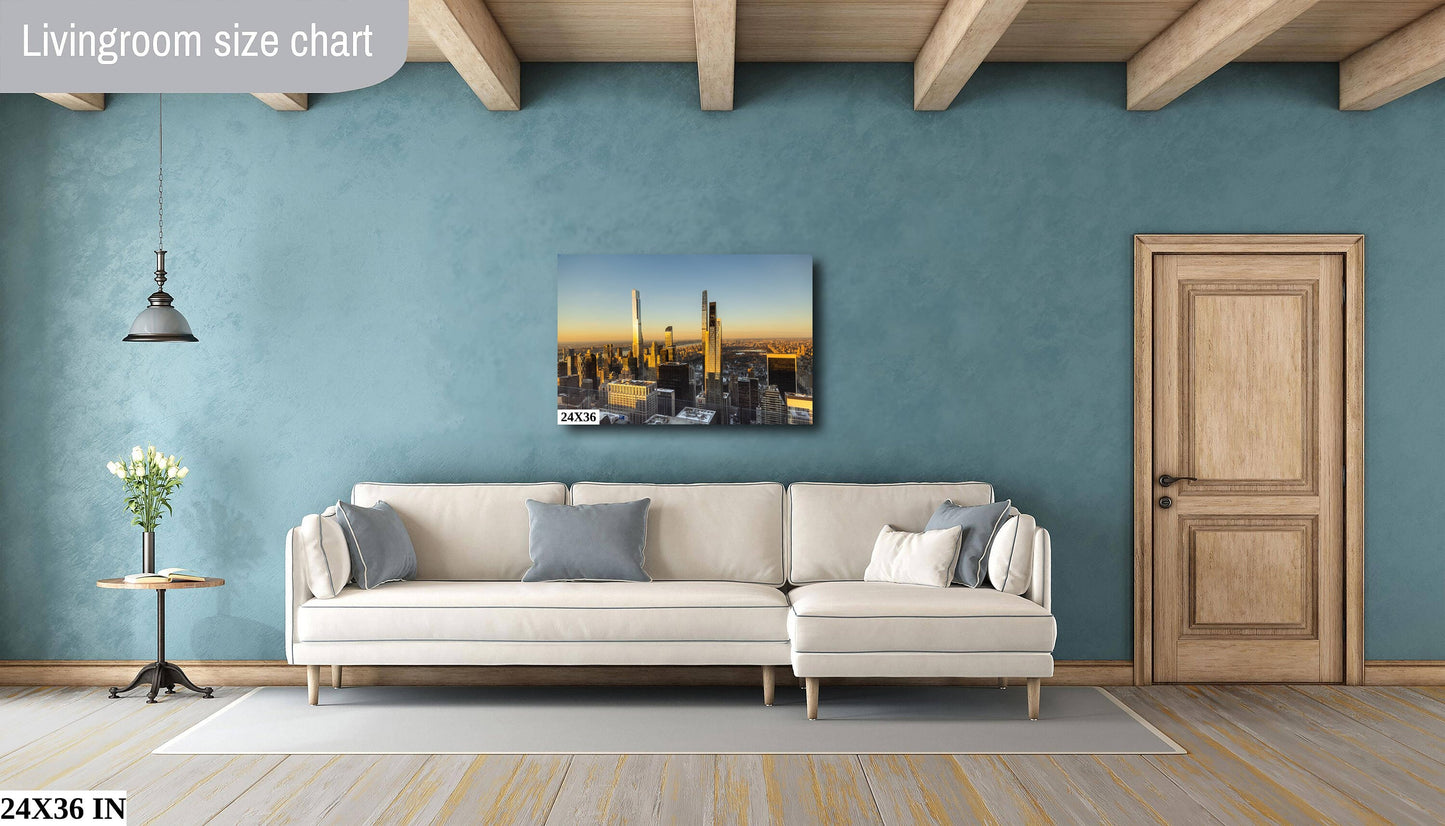 NYC skyline  mid town  metal print canvas print color photography daylight looking north central park river  poster