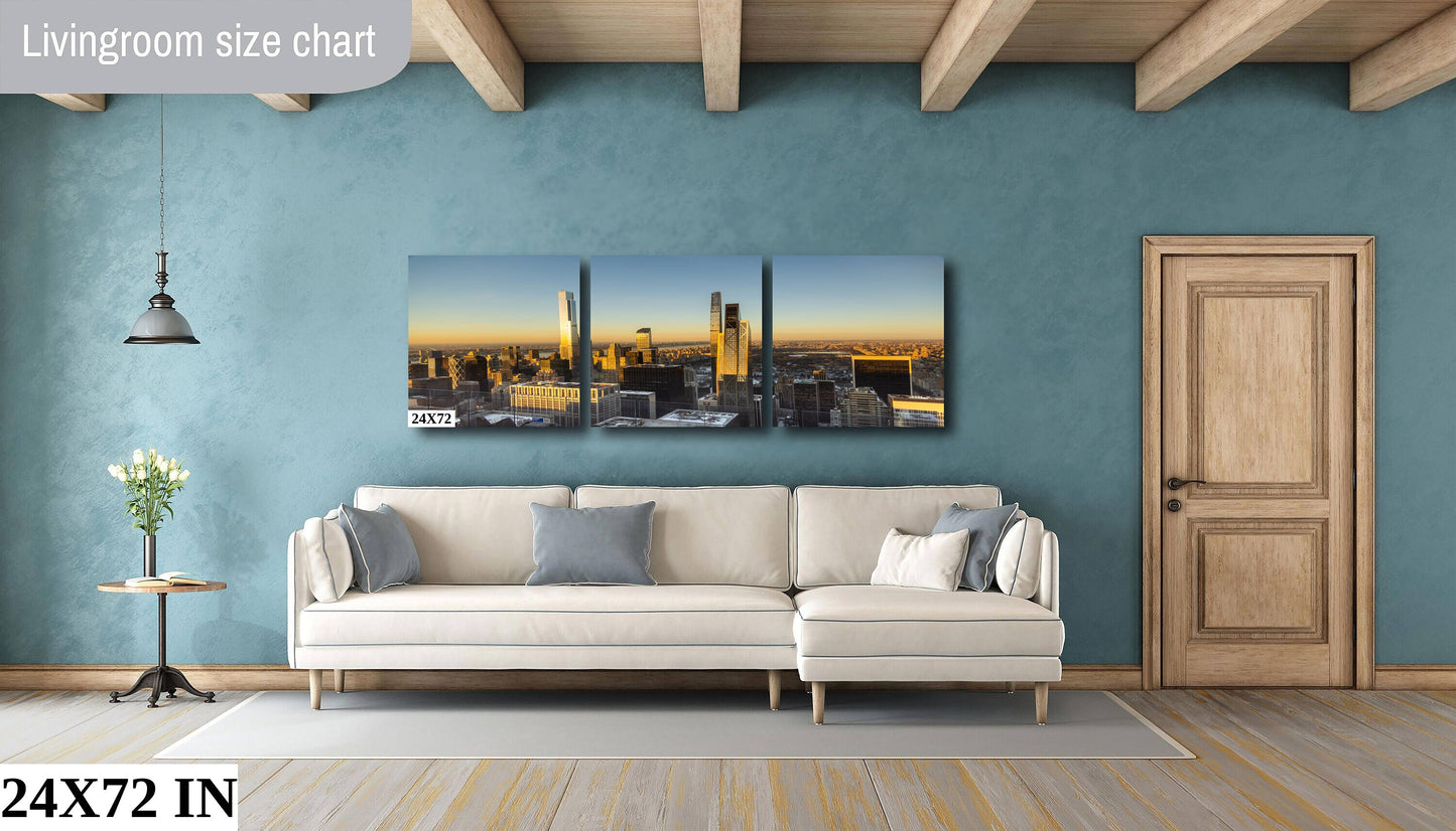 NYC skyline  mid town  metal print canvas print color photography daylight looking north central park river  poster