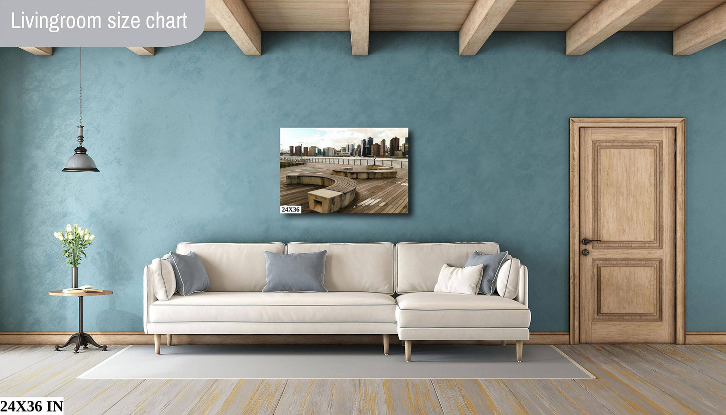 NYC skyline  east side metal print canvas print color photography daylight boat river  poster