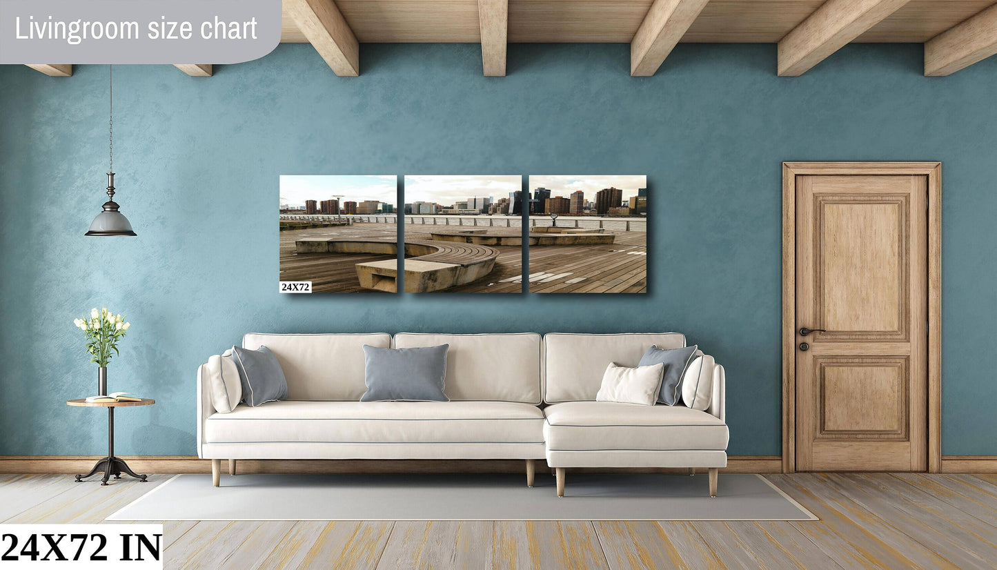 NYC skyline  east side metal print canvas print color photography daylight boat river  poster