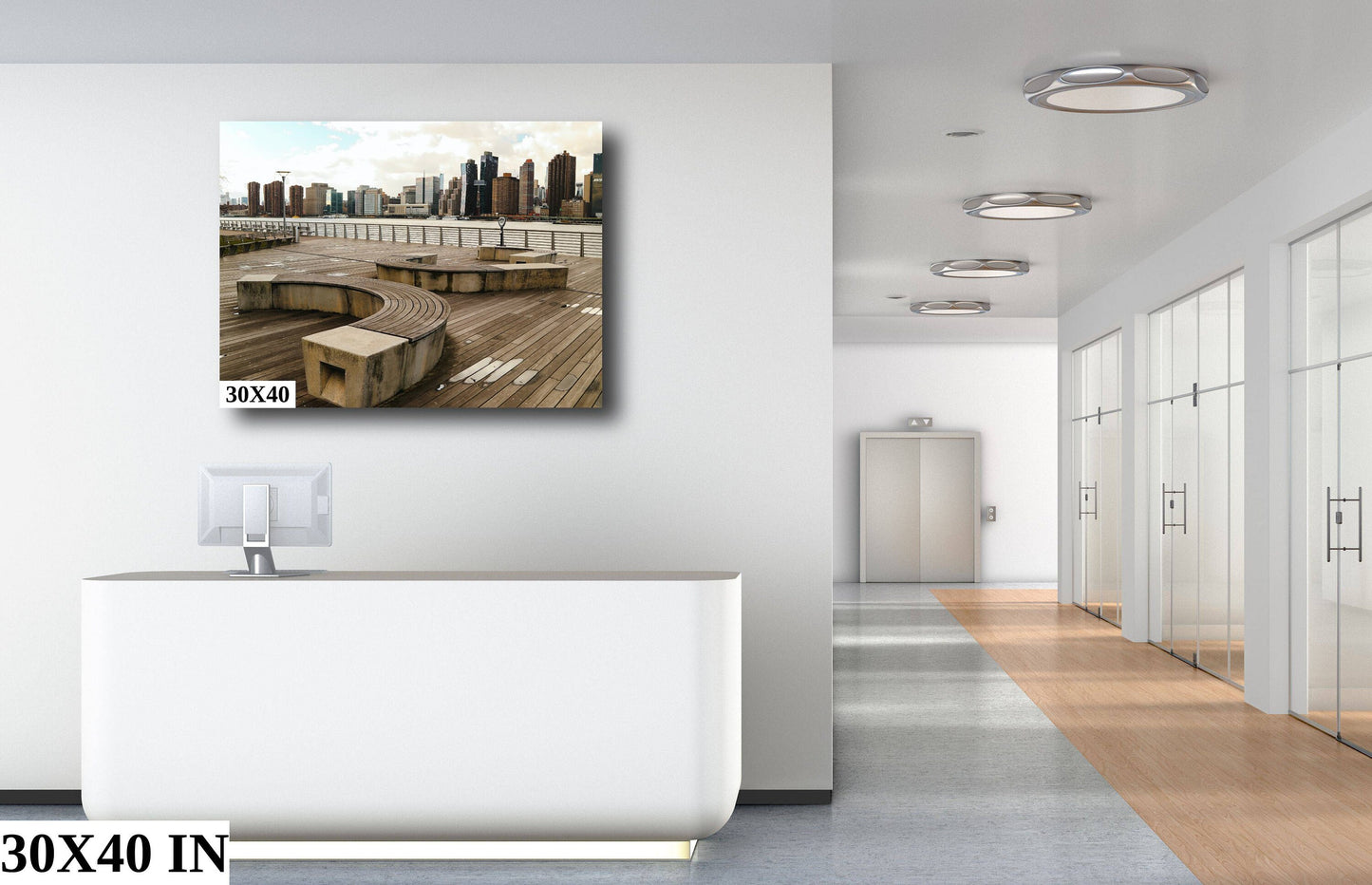 NYC skyline  east side metal print canvas print color photography daylight boat river  poster