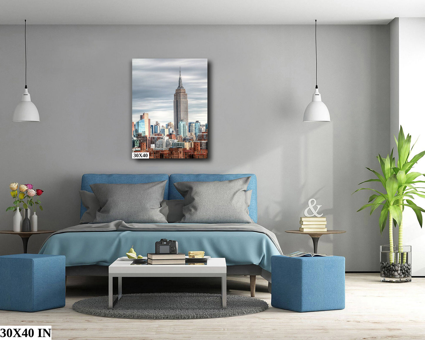 Midtown Manhattan skyline vertical enhanced color cloudy metal print canvas print acrylic print