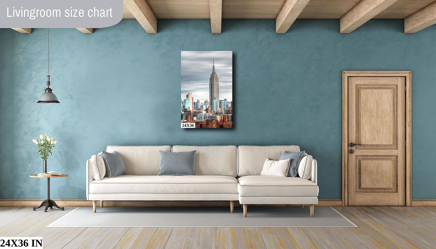 Midtown Manhattan skyline vertical enhanced color cloudy metal print canvas print acrylic print