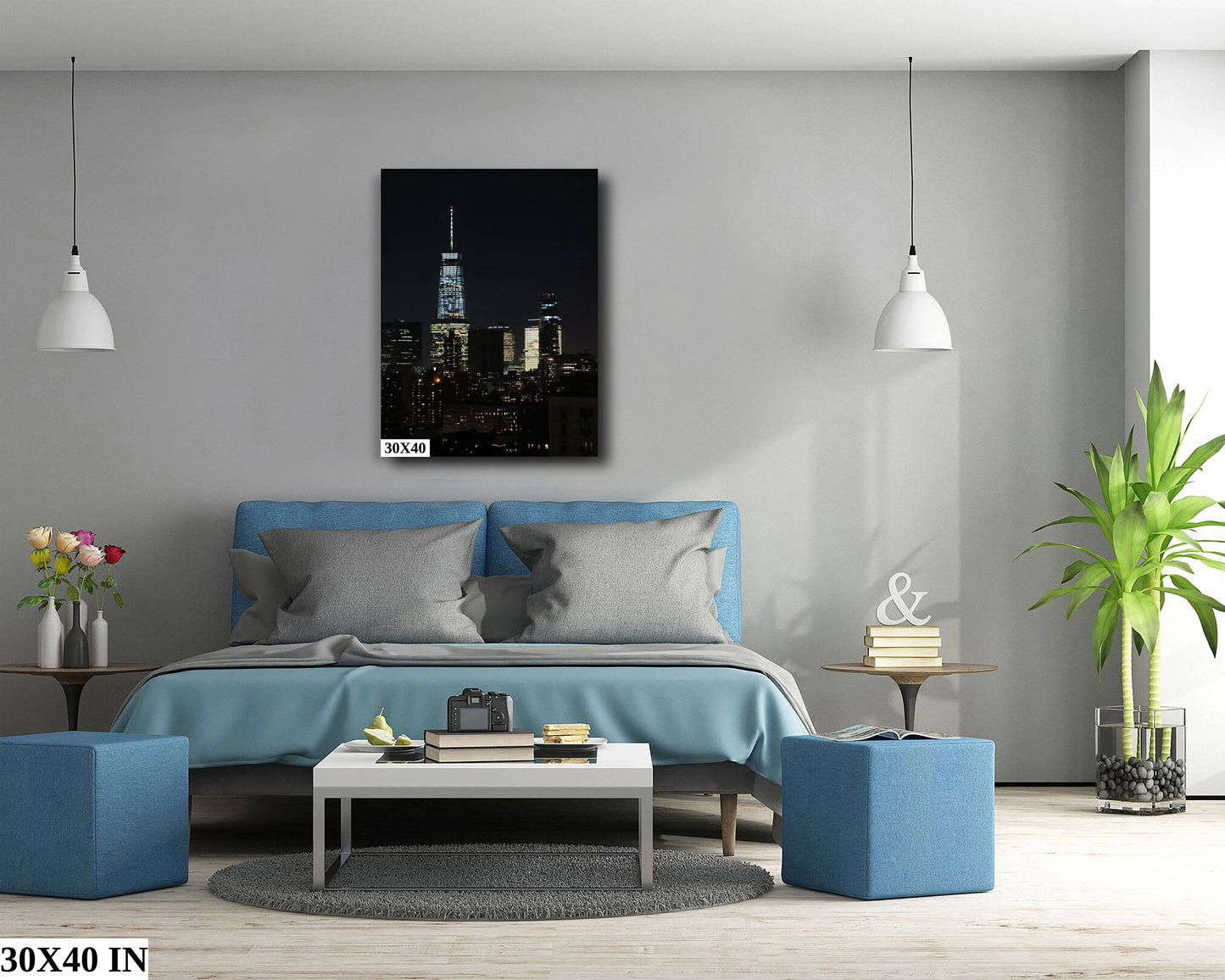 Downtown Manhattan skyline vertical enhanced color cloudy metal print canvas print acrylic print