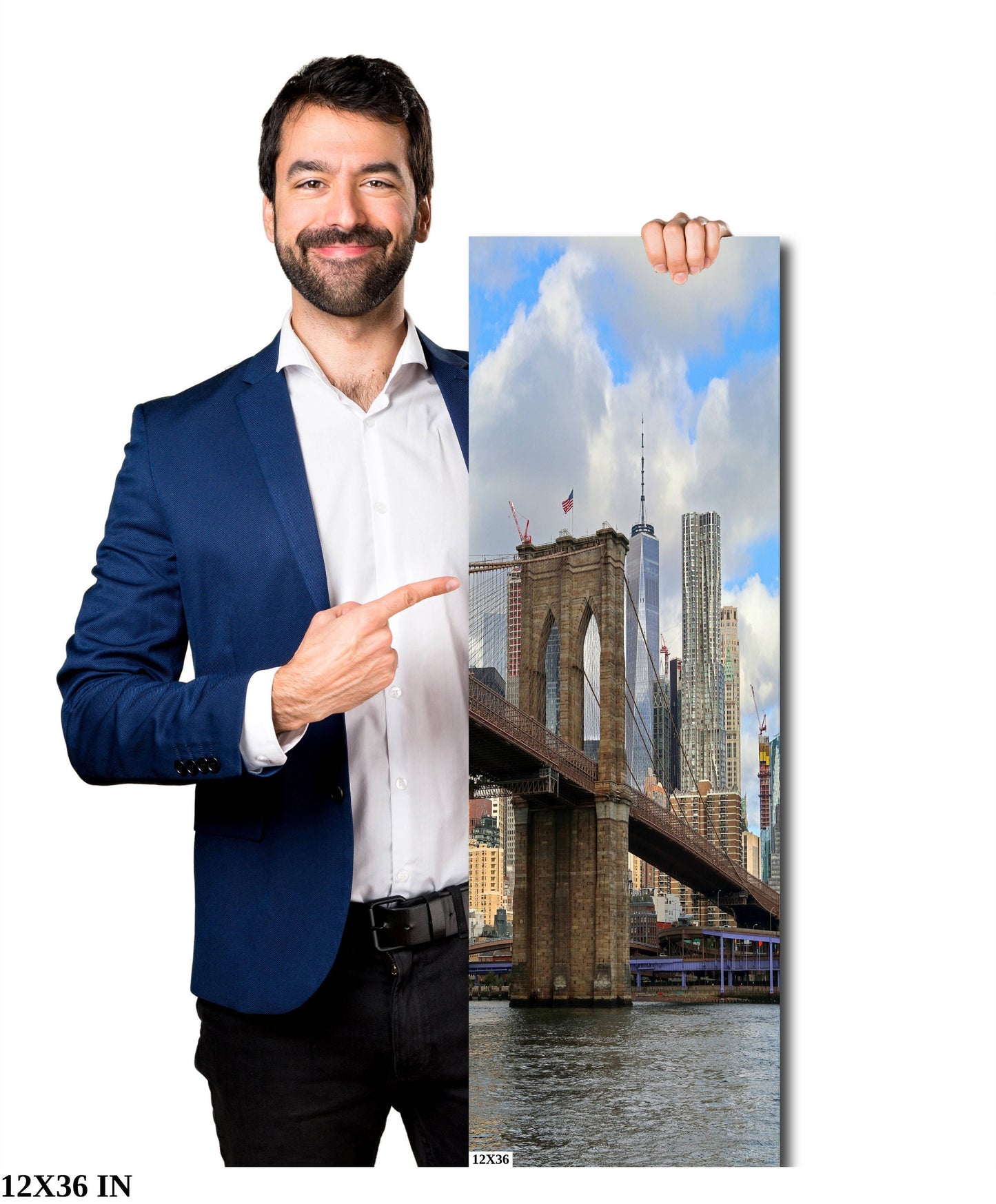 Downtown Manhattan skyline Brooklyn BridgeIconic shot vertical enhanced color cloudy metal print canvas print acrylic print