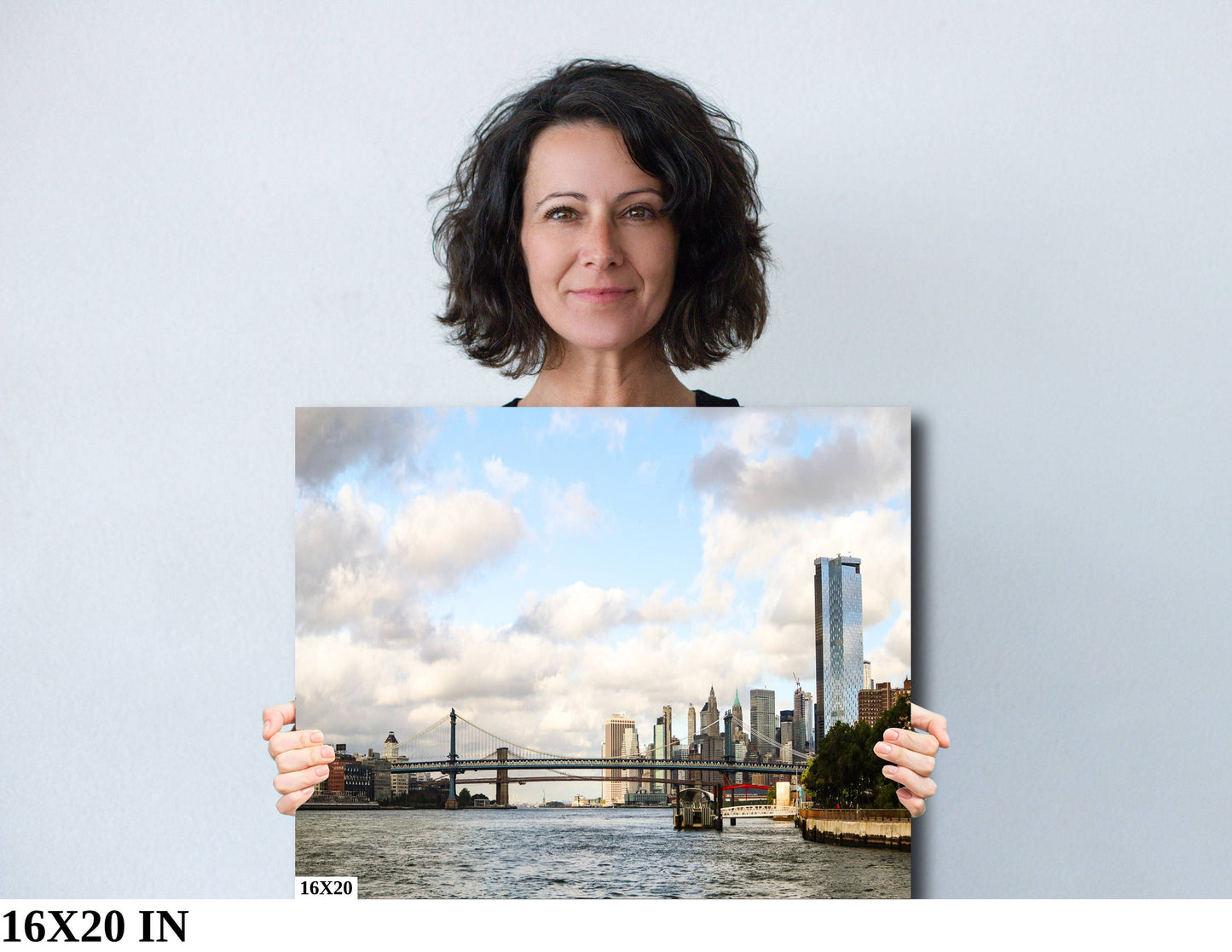 Downtown Manhattan skyline Brooklyn BridgeIconic shot vertical enhanced color cloudy metal print canvas print acrylic print