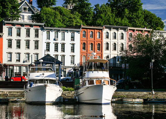 Kingston NY waterfront boats water resturaunt sunlight canvas print metal print