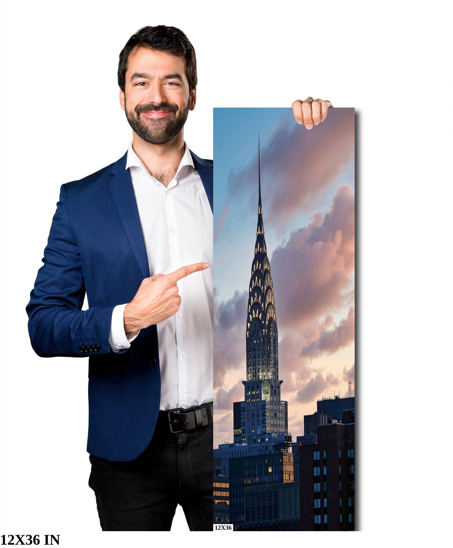 Chrysler Building Manhattan skyline vertical enhanced color cloudy metal print canvas print acrylic print sunset