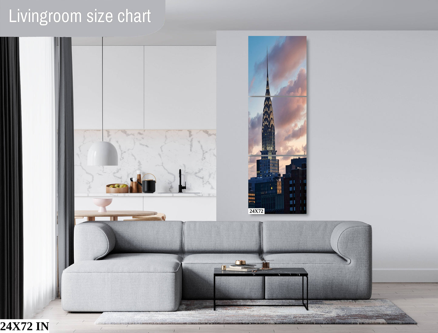 Chrysler Building Manhattan skyline vertical enhanced color cloudy metal print canvas print acrylic print sunset